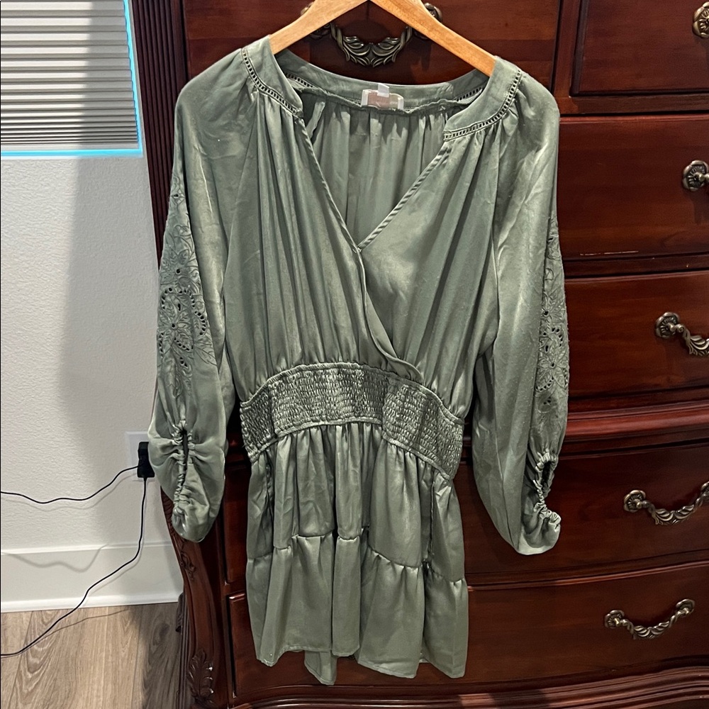 Elegant Olive Green Mini Dress